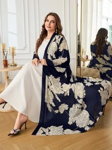 Al Najma Women's Long Sleeve Chiffon Printed Elegant Comfortable Romantic Summer Plus Size Arabic Abaya - Multicolor - View 1