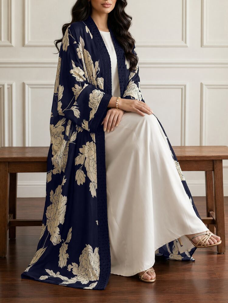 Al Najma 女款長袖雪紡印花優雅舒適浪漫夏季大尺碼阿拉伯式長袍 - 彩色 - 查看 2