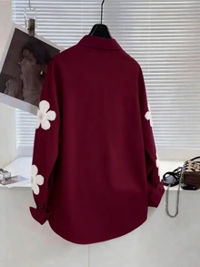 Resyla [Printed Design] 3D Faux Pearl Flower Printed Women Blouse - Multicolor - View 2