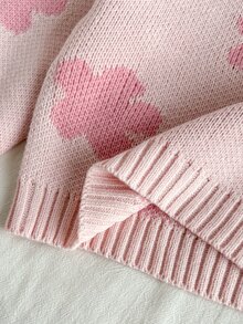 SHEIN Long-Sleeved Sweater With Flower Patterns Is Soft And Comfortable. Girls Clothes Baby Pink Autumn Pullover - Pink - View 8