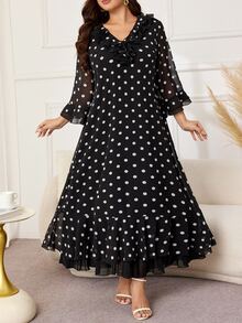 Al Najma Plus Size Women's Fashion Minimalist Flared Slimming Dress - Black - View 3