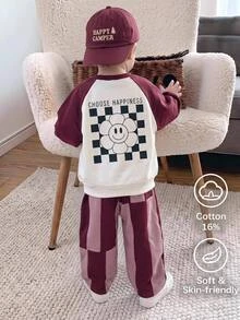 2pcs/Set Setelan Sweatshirt Lengan Panjang dan Celana Panjang Anak Laki-laki dengan Motif Blok Warna, Gaya Sporty yang Nyaman, Cocok untuk Musim Gugur/Dingin, Kembali ke Sekolah, Musim Panas, Pakaian Sehari-hari, Olahraga, Aktivitas Luar Ruangan, Pesta - Burgundy - View 2