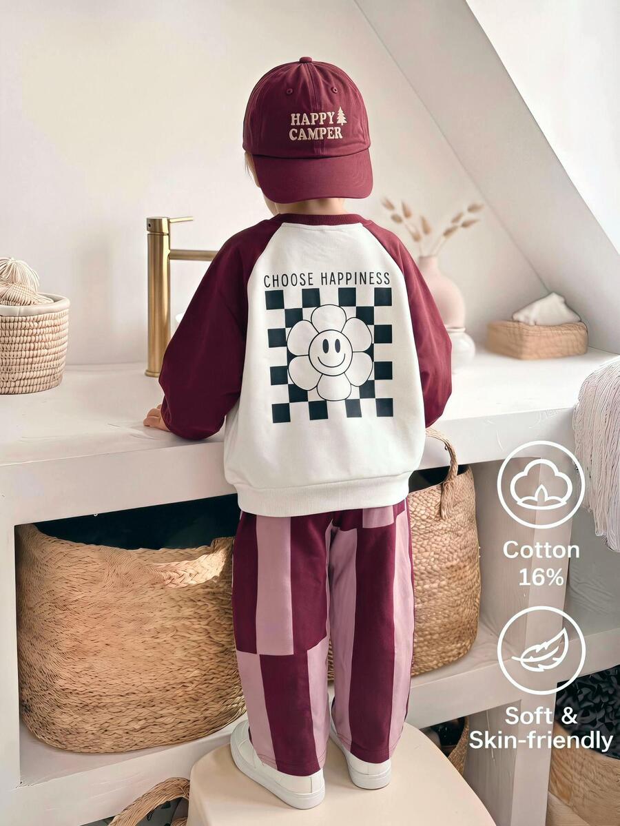 2pcs/Set Setelan Sweatshirt Lengan Panjang dan Celana Panjang Anak Laki-laki dengan Motif Blok Warna, Gaya Sporty yang Nyaman, Cocok untuk Musim Gugur/Dingin, Kembali ke Sekolah, Musim Panas, Pakaian Sehari-hari, Olahraga, Aktivitas Luar Ruangan, Pesta - Burgundy - View 1