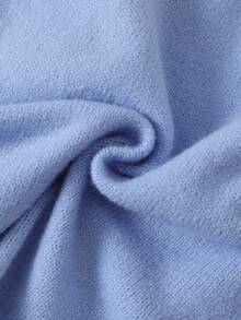 SHEIN Teen Girls Rainbow Colorblock Fitted Knit Cardigan Sweater, Casual Stylish Versatile Autumn/Winter Outerwear - Baby Blue - View 3