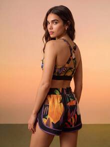 CAJUNI 緊身短褲手機口袋印花 Fernanda's Tucan - 紫色 - 查看 2