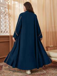 Al Najma Plus Size Color Block Casual Modest Arabic Style Dress, Robe Abaya - Navy Blue - View 2