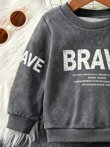 男嬰深灰色運動套裝，時尚 BRAVE 字母圓領衛衣與長褲，秋冬款，適合戶外與街頭穿著 - 彩色 - 查看 3