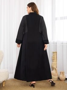 Al Najma 大码女式纯色简约阿拉伯风格连衣裙，休闲朴素长袖阿巴雅阿拉伯连衣裙，适合日常休闲 - 黑色 - 查看 2