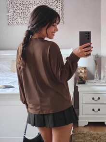 SHEIN ICON 女款甜美針織開襟衫與蕾絲飾邊細肩帶背心兩件套 - 棕色 - 查看 2