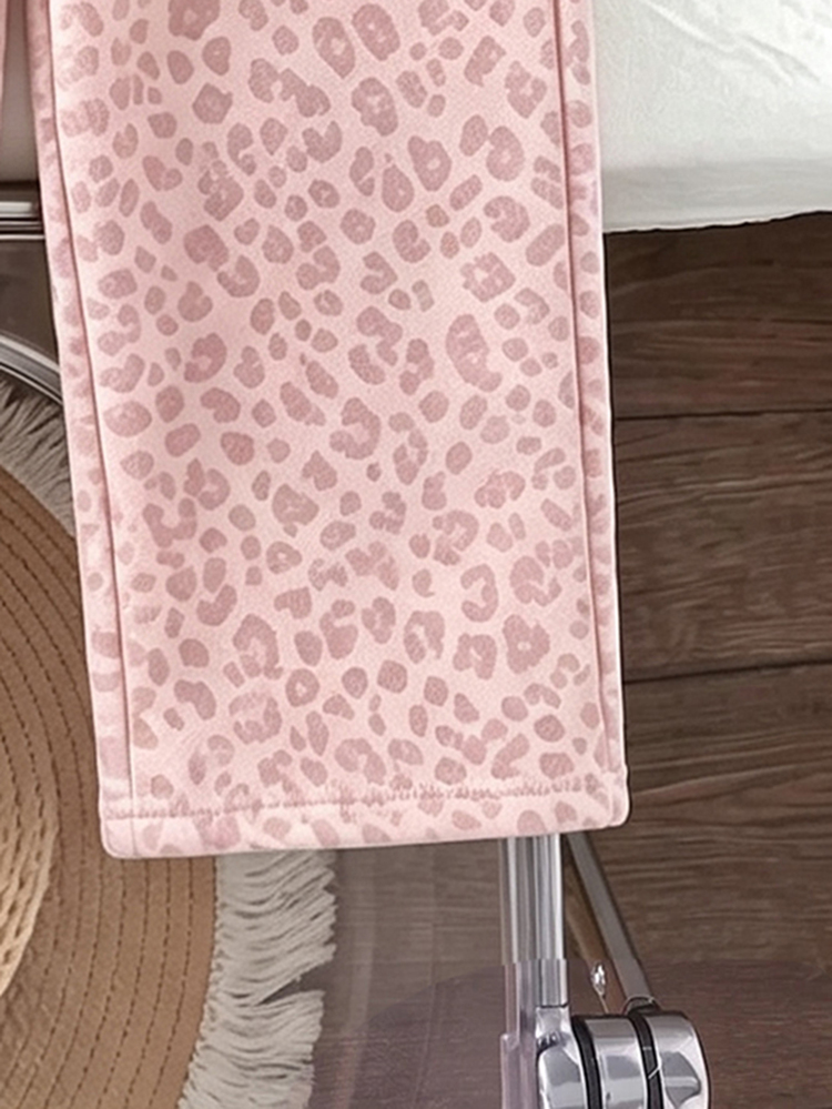 Baby Girl 2pcs Set Casual Fashion Spring Autumn Winter Girls Stand Collar Sweatshirt & Wide Leg Sweatpants Outfit, Sweet Cool Pink Leopard Print, Outing Set, Soft Fabric, Fashion Wide Leg Pants Style, Spring Autumn Winter Girls Clothing Set, Girls Wide Leg Pants Outfit - Multicolor - View 6