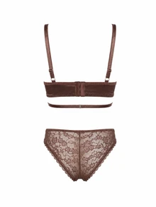 MISSGUIDED Satin And Lace Triangle Bralette With Strappy Waist Detail And Adjustable Shoulder Straps Lingerie Valentine - Chocolate Brown - View 2