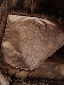 SHEIN Women's Solid Color Fashion Winter Faux Fox Fur Shawl Coat - Coffee Brown - View 8