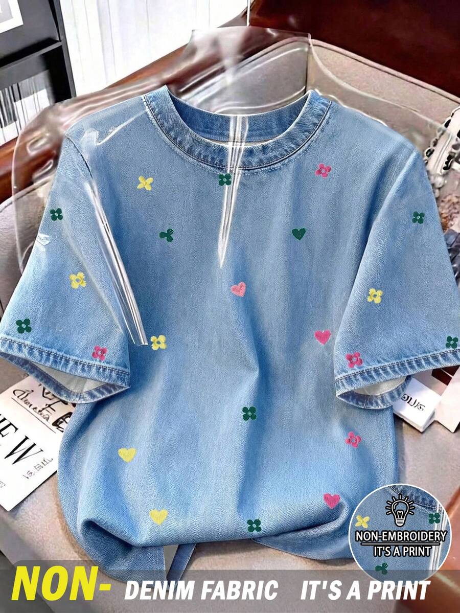 Franclia Women's Casual Floral Embroidered Round Neck T-Shirt - Multicolor - View 1