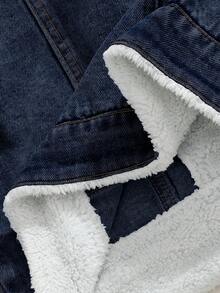 SHEIN Jaket Denim Anak Laki-laki, Musim Gugur/Produk Baru, Biru Muda Pudar, Potongan Longgar, Lapisan Bulu, Modis dan Serbaguna, Pakaian Sehari-hari, Fotografi, Cocok untuk Gaya Koboi - Dark Wash - View 6