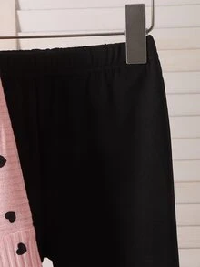 SHEIN Elladie kids 2件組女童甜美優雅日常秋季愛心印花不規則針織上衣喇叭褲套裝 - 粉色 - 查看 6