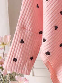 SHEIN Elladie kids 2件組女童甜美優雅日常秋季愛心印花不規則針織上衣喇叭褲套裝 - 粉色 - 查看 7