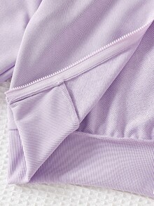 SHEIN 女童蕾絲蝴蝶結裝飾拉鍊連帽外套，休閒長袖羅紋下擺連帽外套，適合女童日常穿著 - 淡紫色 - 查看 9