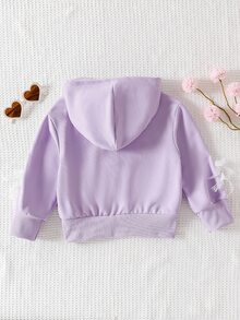 SHEIN 女童蕾絲蝴蝶結裝飾拉鍊連帽外套，休閒長袖羅紋下擺連帽外套，適合女童日常穿著 - 淡紫色 - 查看 3