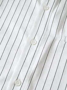 ROMWE MEN Men's Striped Loose Tie Long Sleeve Shirt - White - View 4