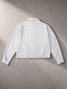 ROMWE MEN Men's Striped Loose Tie Long Sleeve Shirt - White - View 3