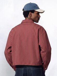 STYNVO Men's Casual Striped Long Sleeve Shirt, Autumn - Burgundy - View 2