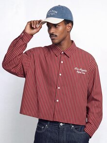 STYNVO Men's Casual Striped Long Sleeve Shirt, Autumn - Burgundy - View 3