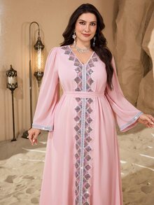 Al Najma Plus Size Middle Eastern Style Minimalist Fashion Long Tunic For Women - Pink - View 1
