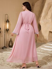 Al Najma Plus Size Middle Eastern Style Minimalist Fashion Long Tunic For Women - Pink - View 2