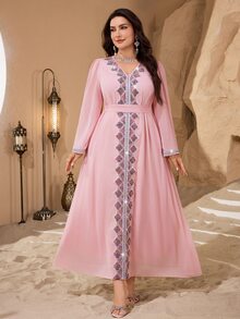 Al Najma Plus Size Middle Eastern Style Minimalist Fashion Long Tunic For Women - Pink - View 3