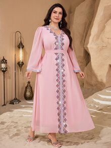 Al Najma Plus Size Middle Eastern Style Minimalist Fashion Long Tunic For Women - Pink - View 6