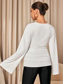 MaterniChic Maternity Lace Patchwork Casual Everyday T-Shirt - White - View 6