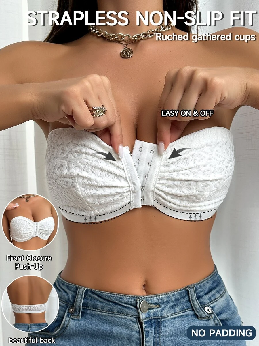 SomedayCozy Women's Front Closure Longline Bra With Heart Pattern, Strapless ClassicAnimalPrint - White - View 1