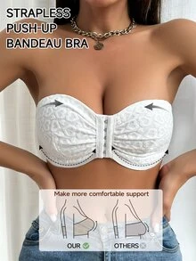 SomedayCozy Women's Front Closure Longline Bra With Heart Pattern, Strapless ClassicAnimalPrint - White - View 3