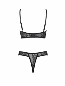 MISSGUIDED Black Lace Thong With Mesh Panel And Bow Detail Elegant Floral Embroidered String Bikini Bottom Valentine's Day Lingerie - Black - View 2
