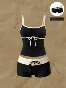 Elavelle Women's Elegant High Waist Bowknot Bikini Bottom(No Top), Summer/Fall Beach Black And White Vacation Party - Multicolor - View 2