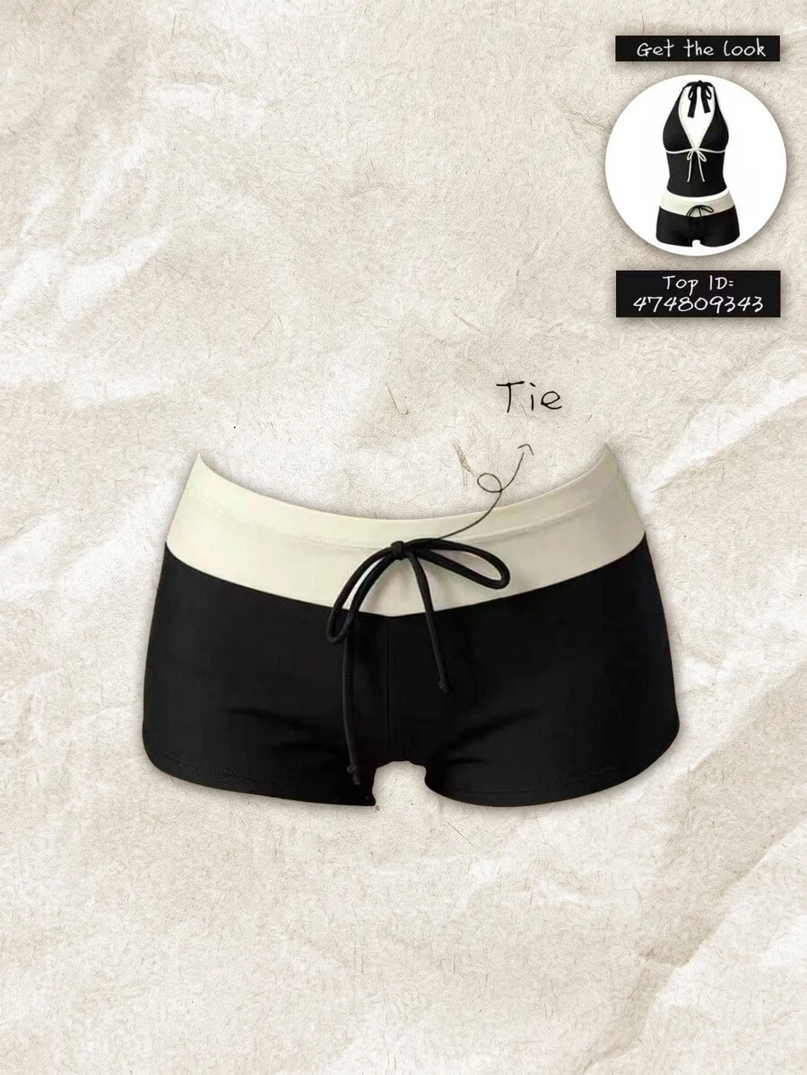 Elavelle Women's Elegant High Waist Bowknot Bikini Bottom(No Top), Summer/Fall Beach Black And White Vacation Party - Multicolor - View 1