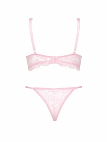 MISSGUIDED ثونغ مزين بحافة دانتيل زهرية مع تفاصيل فيونكة وأحزمة ساتان، هدية ملابس داخلية لعيد الحب - وردي - مشاهدة 2