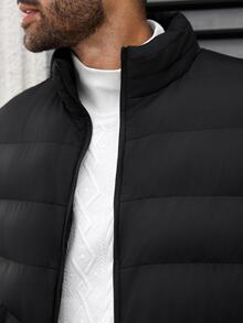 NEOSTRIT Men's Plus Size Winter Black Smart Date Vest, Thickened Zipper Stand Collar Sleeveless Coat, Solid Loose With Diamond Grid Print Inside, Puffer - Black - View 8
