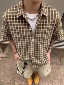 NEOSTRIT 男士大尺碼襯衫，男士小格紋短袖襯衫，單口袋經典款，適合正式或休閒場合，休閒度假、晚餐聚會、簡約辦公、居家休閒穿著，百搭風格，適合自用或送給朋友的禮物，熱銷舒適面料襯衫 - 彩色 - 查看 2