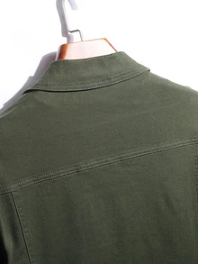 NEOSTRIT Plus Size Men's Solid Color Cargo Pockets Long Sleeve Plain Casual Dark Denim Jacket, Spring Autumn, For Work Work Going Out Hiking Urban - Army Green - View 6