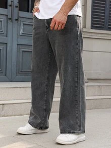 NEOSTRIT Men's Plus Size Grey Denim Jeans: Casual Basic And Long Zippered Style For Everyday Comfort Hang Out Going Out Commute Work Urban, Emo Style - Grey - View 4