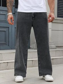 NEOSTRIT Men's Plus Size Grey Denim Jeans: Casual Basic And Long Zippered Style For Everyday Comfort Hang Out Going Out Commute Work Urban, Emo Style - Grey - View 6