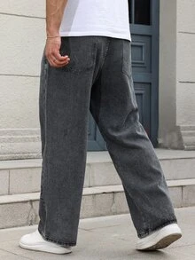 NEOSTRIT Men's Plus Size Grey Denim Jeans: Casual Basic And Long Zippered Style For Everyday Comfort Hang Out Going Out Commute Work Urban, Emo Style - Grey - View 2