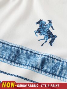 SHEIN 青少年男孩 2件組休閒套裝，條紋短袖圓領T恤與牛仔慢跑長褲套裝，柔軟夏季兒童服飾，適合日常上學穿著 - 彩色 - 查看 5