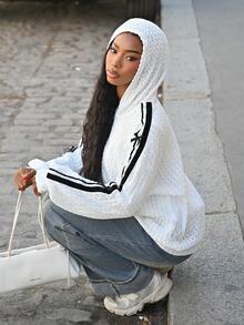 Mima John Women's Textured Korean Style Striped Long Sleeve Regular Jacket, Spring/Summer - White - View 1
