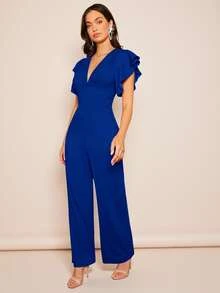 Amorya Women's Elegant Party Solid Color Cap Sleeve Jumpsuit - Royal Blue - View 4