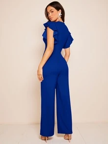 Amorya Women's Elegant Party Solid Color Cap Sleeve Jumpsuit - Royal Blue - View 2