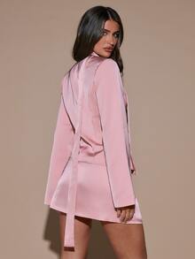SHEIN BAE Women's Solid Color Long Sleeve Jacket And Mini Skirt Fashion Suit Set - Baby Pink - View 2