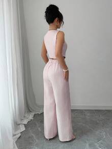 Elenzga Women Checkered Double-Breasted Vest And Pants Elegant 2 Pieces Set Easter - Pink - View 2