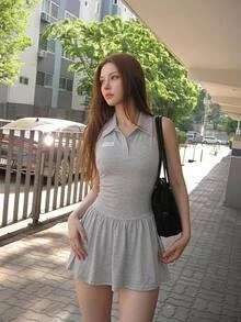 SHEIN ICON Sexy Casual Polo Collar Backless Mini Dress - Grey - View 8